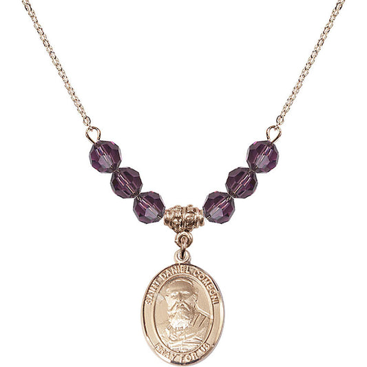 14kt Gold Filled Saint Daniel Comboni Birthstone Necklace with Amethyst Beads - 8400