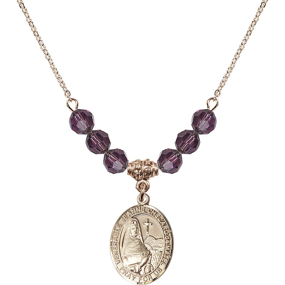 14kt Gold Filled Saint Jeanne Chezard de Matel Birthstone Necklace with Amethyst Beads - 8401