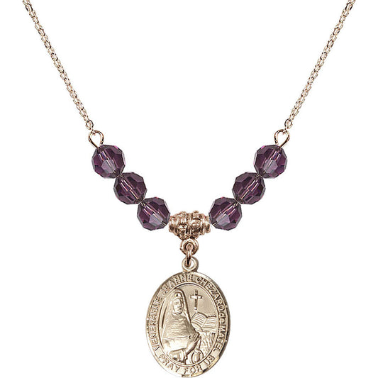 14kt Gold Filled Saint Jeanne Chezard de Matel Birthstone Necklace with Amethyst Beads - 8401