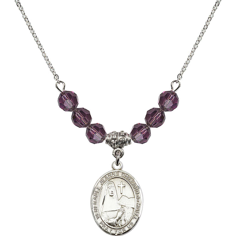 Sterling Silver Saint Jeanne Chezard de Matel Birthstone Necklace with Amethyst Beads - 8401