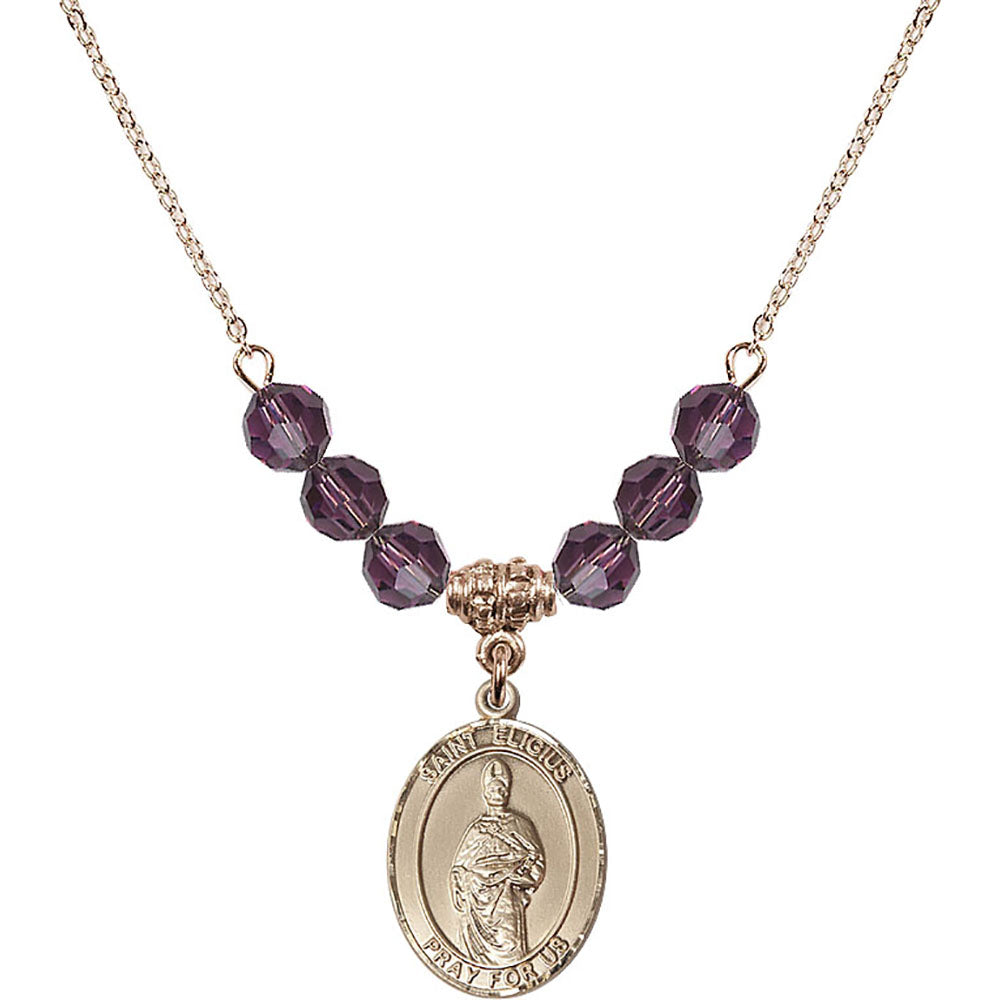 14kt Gold Filled Saint Eligius Birthstone Necklace with Amethyst Beads - 8402