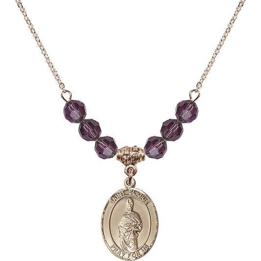 14kt Gold Filled Saint Eligius Birthstone Necklace with Amethyst Beads - 8402