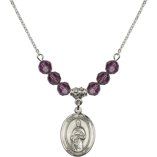 Sterling Silver Saint Eligius Birthstone Necklace with Amethyst Beads - 8402