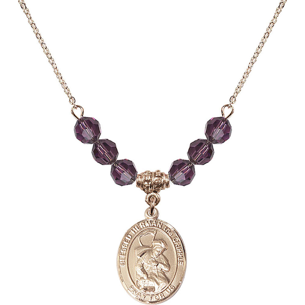 14kt Gold Filled Blessed Herman the Cripple Birthstone Necklace with Amethyst Beads - 8403