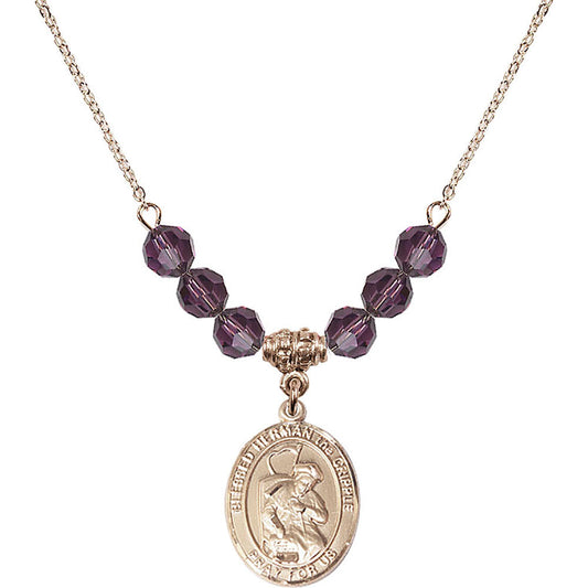 14kt Gold Filled Blessed Herman the Cripple Birthstone Necklace with Amethyst Beads - 8403