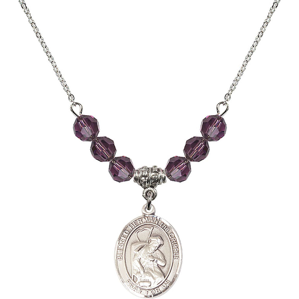 Sterling Silver Blessed Herman the Cripple Birthstone Necklace with Amethyst Beads - 8403