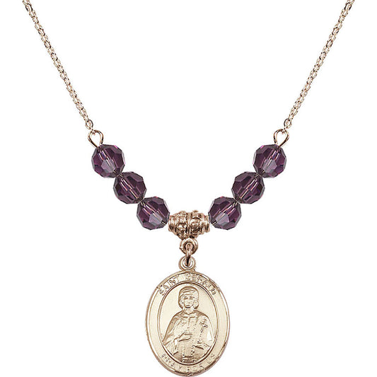 14kt Gold Filled Saint Gerald Birthstone Necklace with Amethyst Beads - 8404