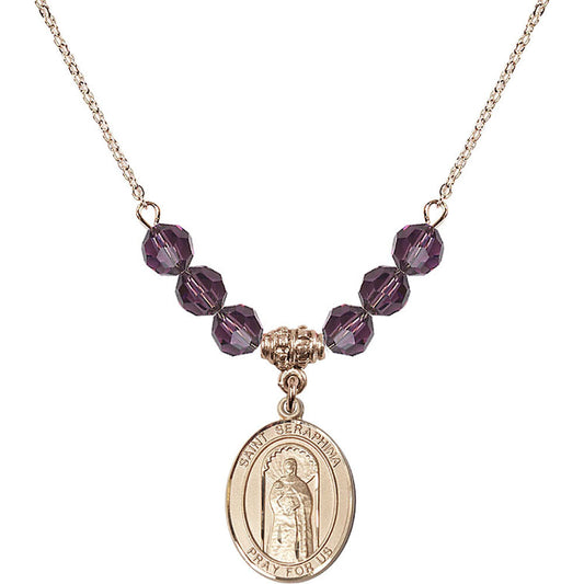 14kt Gold Filled Saint Seraphina Birthstone Necklace with Amethyst Beads - 8405