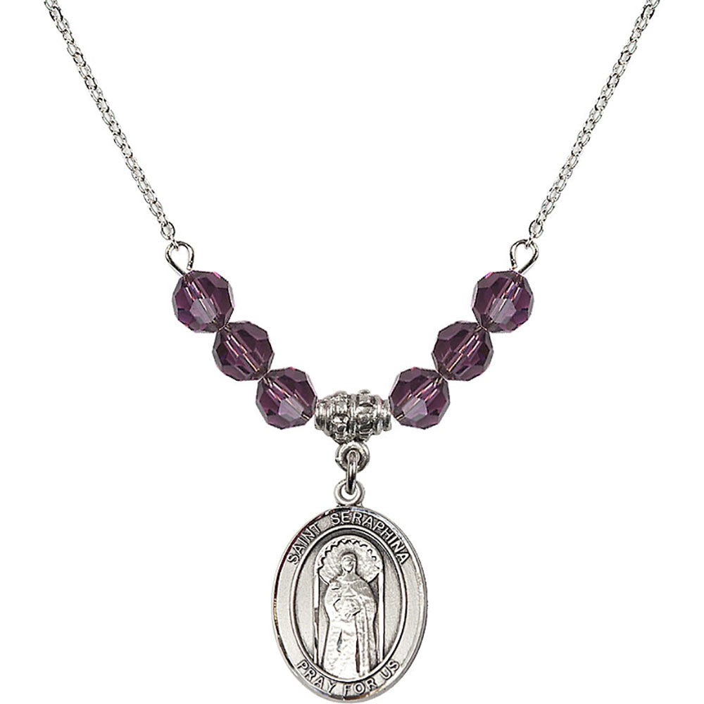 Sterling Silver Saint Seraphina Birthstone Necklace with Amethyst Beads - 8405