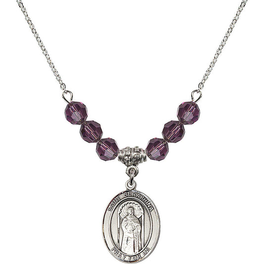 Sterling Silver Saint Seraphina Birthstone Necklace with Amethyst Beads - 8405