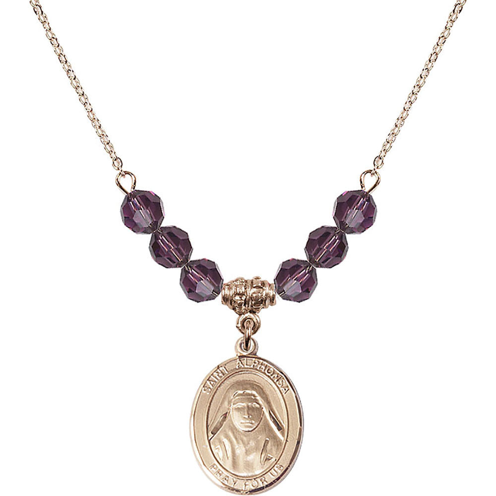 14kt Gold Filled Saint Alphonsa of India Birthstone Necklace with Amethyst Beads - 8406