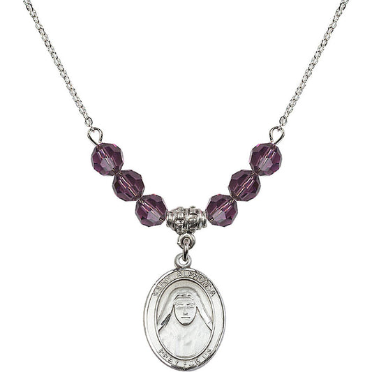 Sterling Silver Saint Alphonsa of India Birthstone Necklace with Amethyst Beads - 8406
