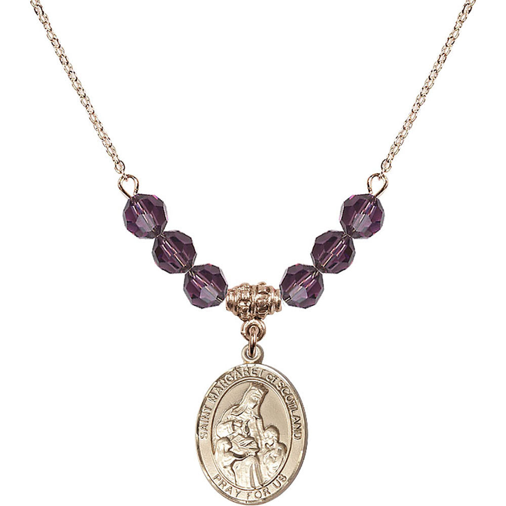 14kt Gold Filled Saint Margaret of Scotland Birthstone Necklace with Amethyst Beads - 8407