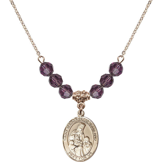 14kt Gold Filled Saint Margaret of Scotland Birthstone Necklace with Amethyst Beads - 8407