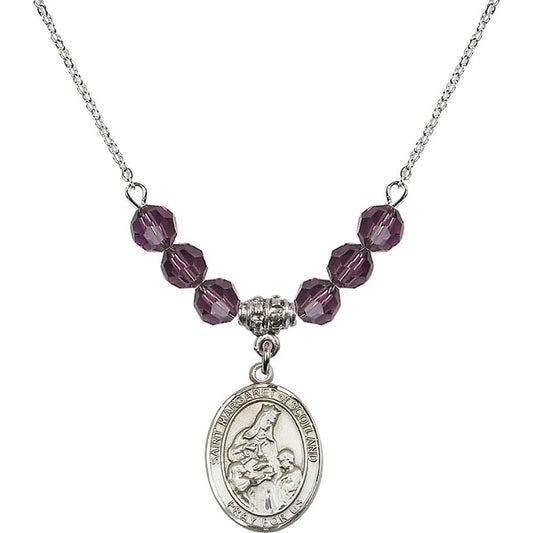 Sterling Silver Saint Margaret of Scotland Birthstone Necklace with Amethyst Beads - 8407
