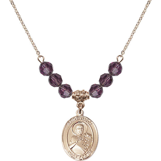14kt Gold Filled Saint Viator of Bergamo Birthstone Necklace with Amethyst Beads - 8408