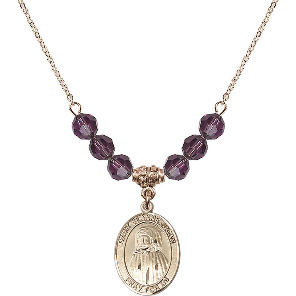 14kt Gold Filled Saint Jeanne Jugan Birthstone Necklace with Amethyst Beads - 8409