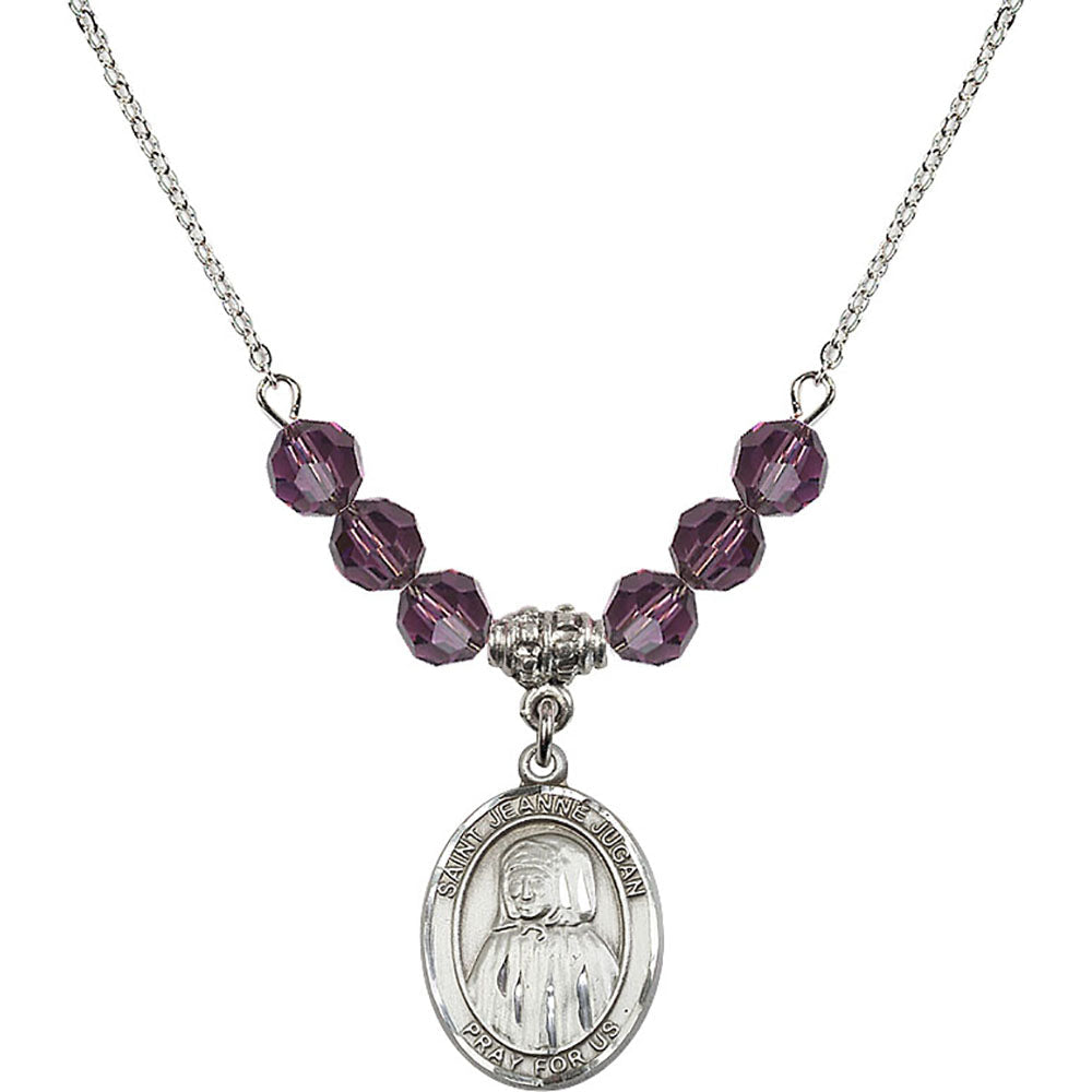 Sterling Silver Saint Jeanne Jugan Birthstone Necklace with Amethyst Beads - 8409