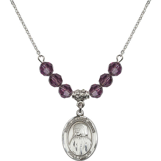 Sterling Silver Saint Jeanne Jugan Birthstone Necklace with Amethyst Beads - 8409