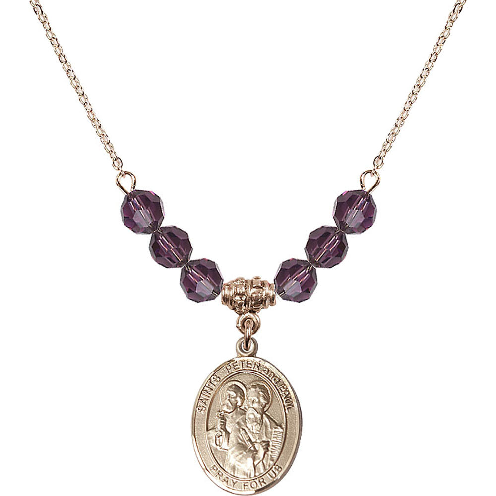 14kt Gold Filled Saints Peter & Paul Birthstone Necklace with Amethyst Beads - 8410