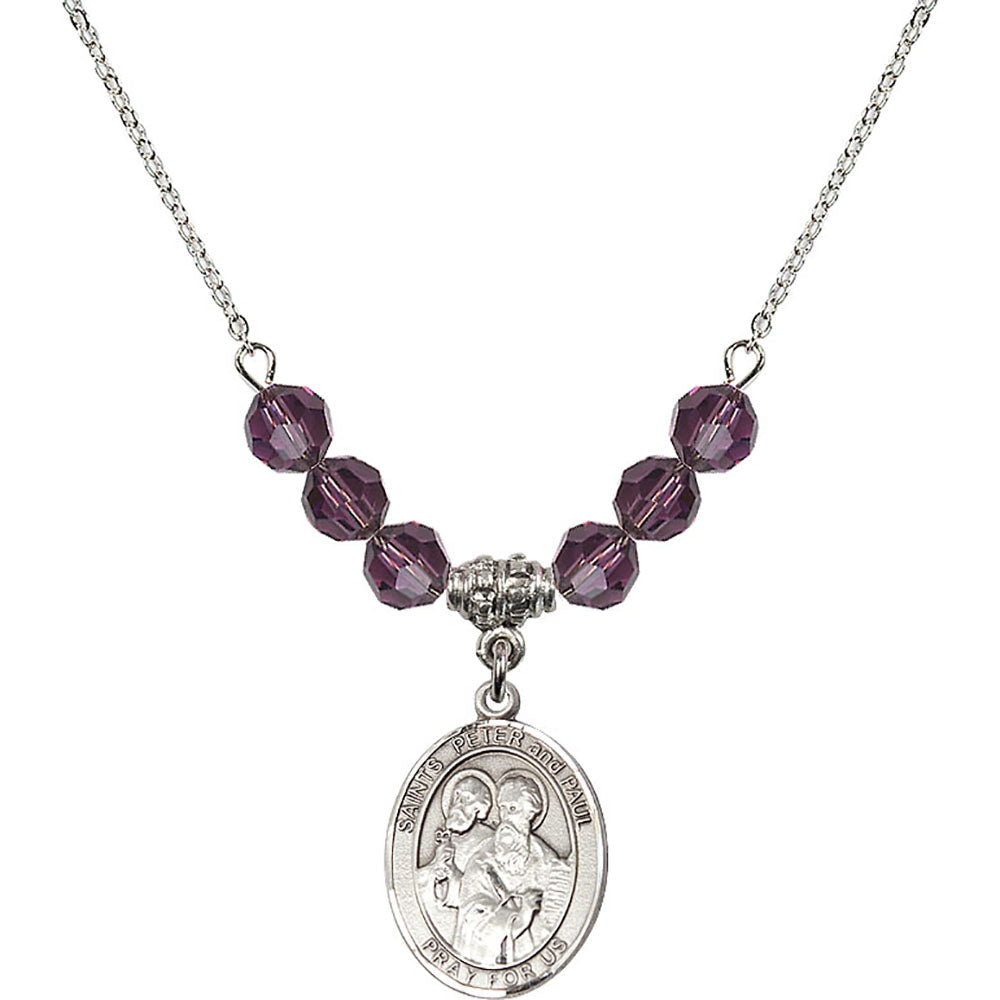 Sterling Silver Saints Peter & Paul Birthstone Necklace with Amethyst Beads - 8410