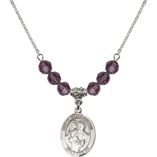 Sterling Silver Saints Peter & Paul Birthstone Necklace with Amethyst Beads - 8410