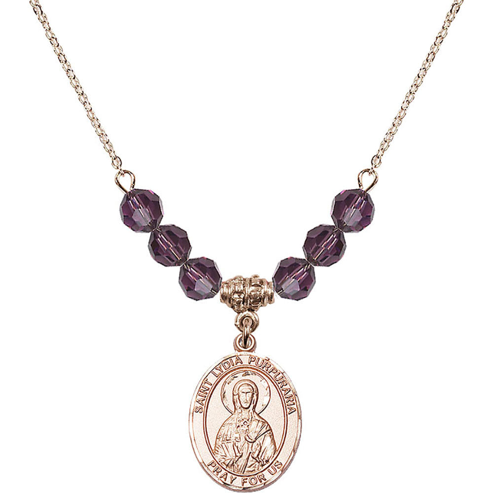 14kt Gold Filled Saint Lydia Purpuraria Birthstone Necklace with Amethyst Beads - 8411