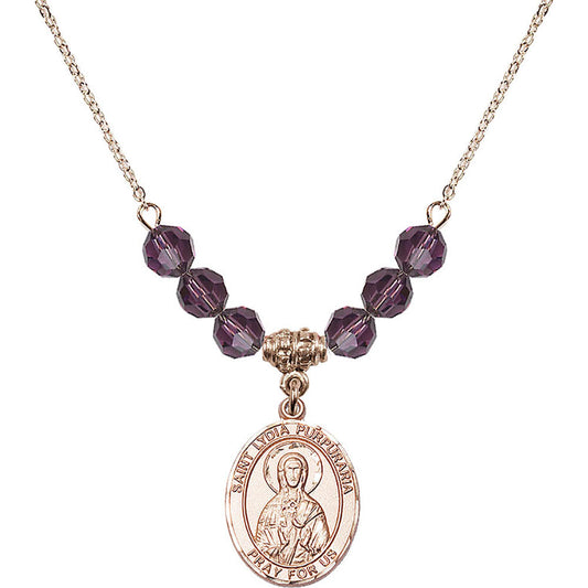 14kt Gold Filled Saint Lydia Purpuraria Birthstone Necklace with Amethyst Beads - 8411