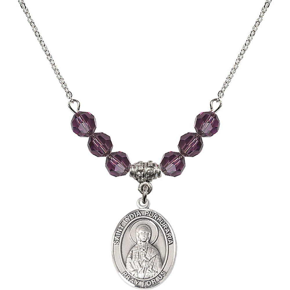 Sterling Silver Saint Lydia Purpuraria Birthstone Necklace with Amethyst Beads - 8411