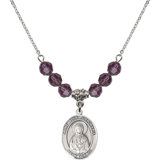 Sterling Silver Saint Lydia Purpuraria Birthstone Necklace with Amethyst Beads - 8411