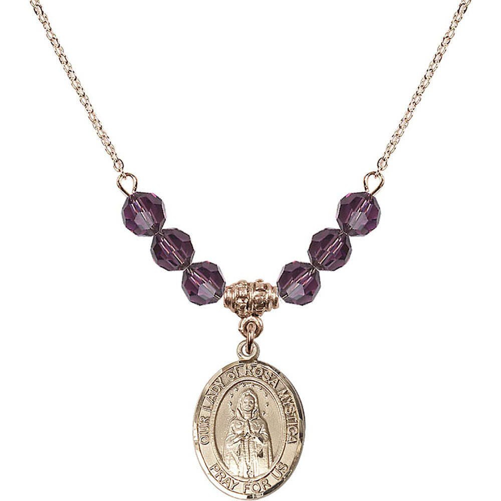 14kt Gold Filled Our Lady of Rosa Mystica Birthstone Necklace with Amethyst Beads - 8413