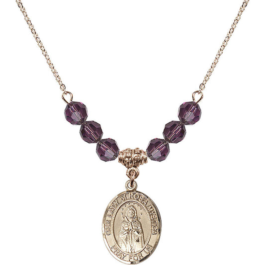 14kt Gold Filled Our Lady of Rosa Mystica Birthstone Necklace with Amethyst Beads - 8413
