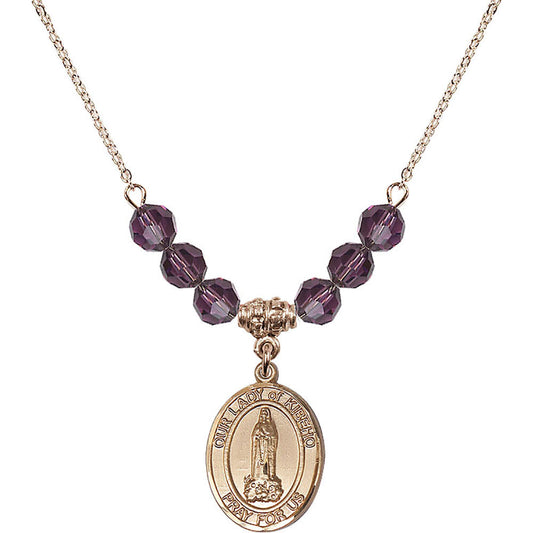 14kt Gold Filled Our Lady of Kibeho Birthstone Necklace with Amethyst Beads - 8414