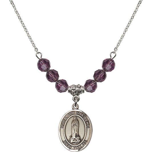 Sterling Silver Our Lady of Kibeho Birthstone Necklace with Amethyst Beads - 8414