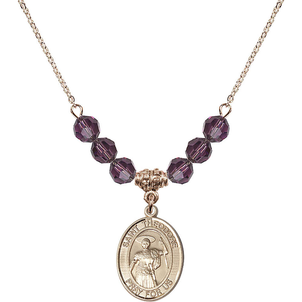 14kt Gold Filled Saint Theodore Stratelates Birthstone Necklace with Amethyst Beads - 8415