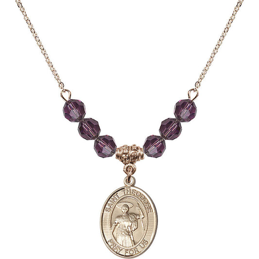 14kt Gold Filled Saint Theodore Stratelates Birthstone Necklace with Amethyst Beads - 8415