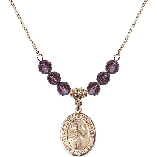 14kt Gold Filled Saint Anthony Mary Claret Birthstone Necklace with Amethyst Beads - 8416