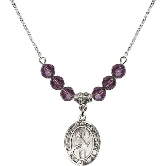 Sterling Silver Saint Anthony Mary Claret Birthstone Necklace with Amethyst Beads - 8416