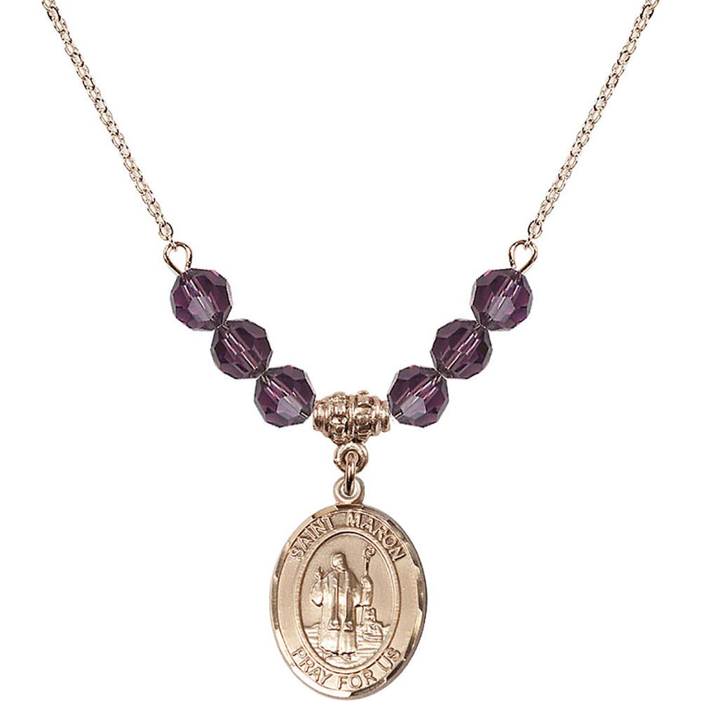 14kt Gold Filled Saint Maron Birthstone Necklace with Amethyst Beads - 8417