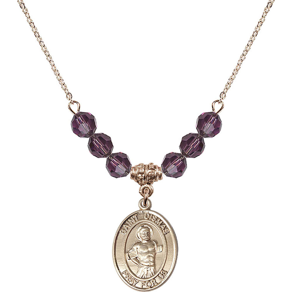 14kt Gold Filled Saint Dismas Birthstone Necklace with Amethyst Beads - 8418