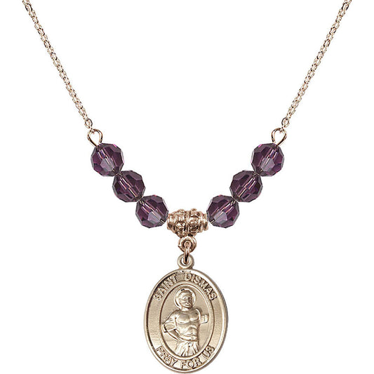 14kt Gold Filled Saint Dismas Birthstone Necklace with Amethyst Beads - 8418
