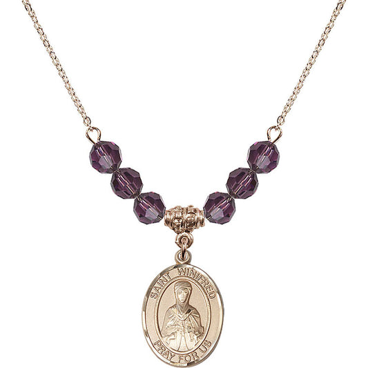 14kt Gold Filled Saint Winifred of Wales Birthstone Necklace with Amethyst Beads - 8419