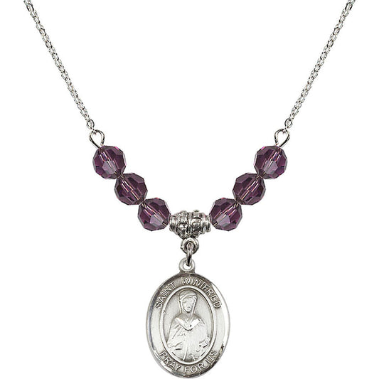 Sterling Silver Saint Winifred of Wales Birthstone Necklace with Amethyst Beads - 8419