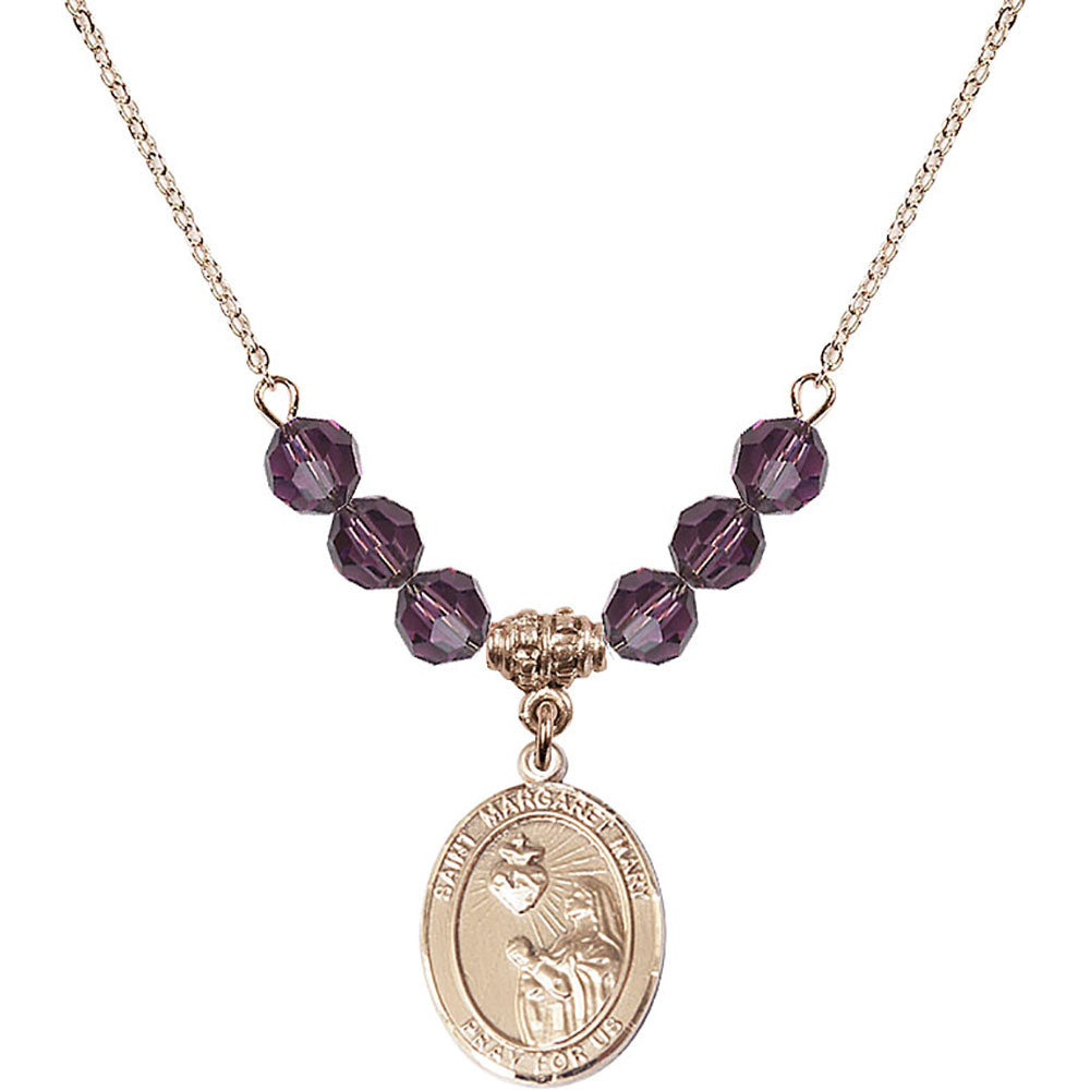 14kt Gold Filled Saint Margaret Mary Alacoque Birthstone Necklace with Amethyst Beads - 8420