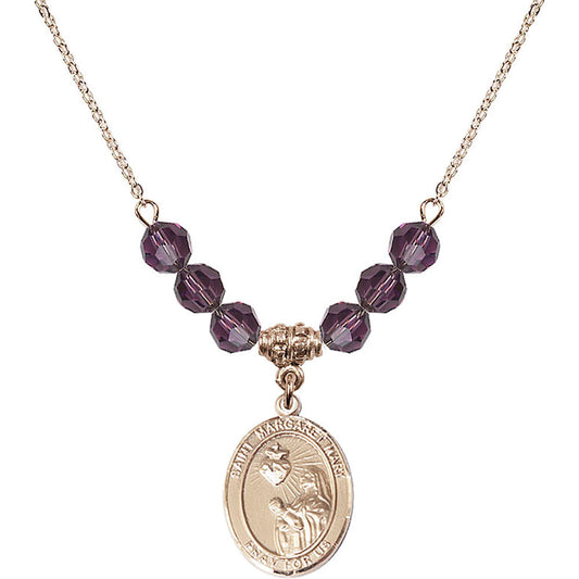 14kt Gold Filled Saint Margaret Mary Alacoque Birthstone Necklace with Amethyst Beads - 8420