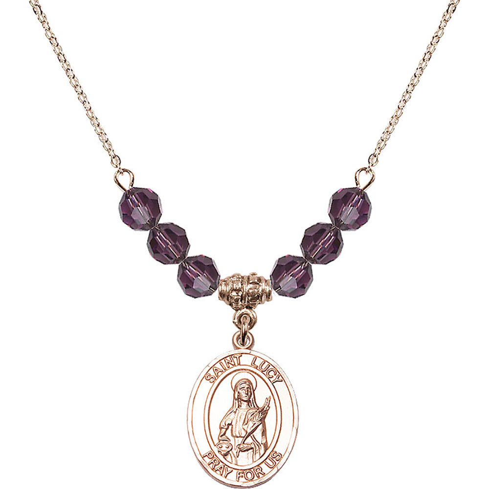 14kt Gold Filled Saint Lucy Birthstone Necklace with Amethyst Beads - 8422