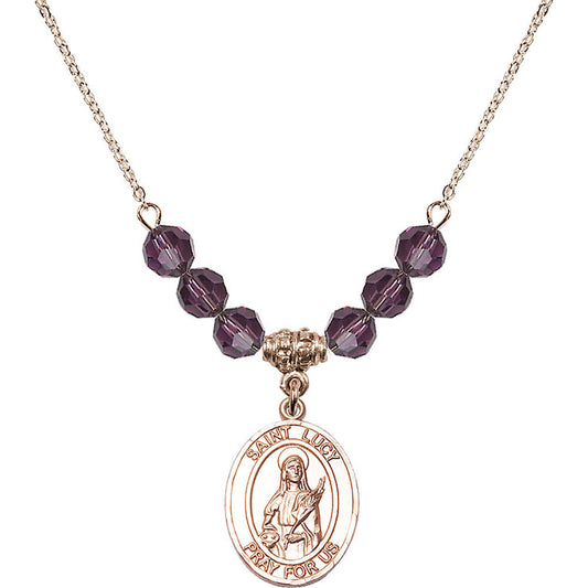 14kt Gold Filled Saint Lucy Birthstone Necklace with Amethyst Beads - 8422