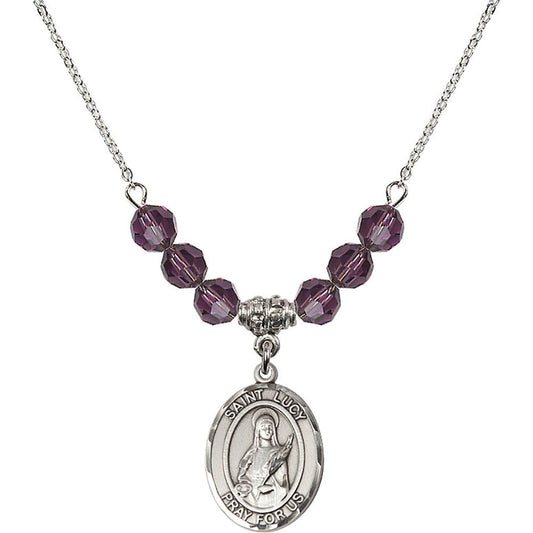 Sterling Silver Saint Lucy Birthstone Necklace with Amethyst Beads - 8422
