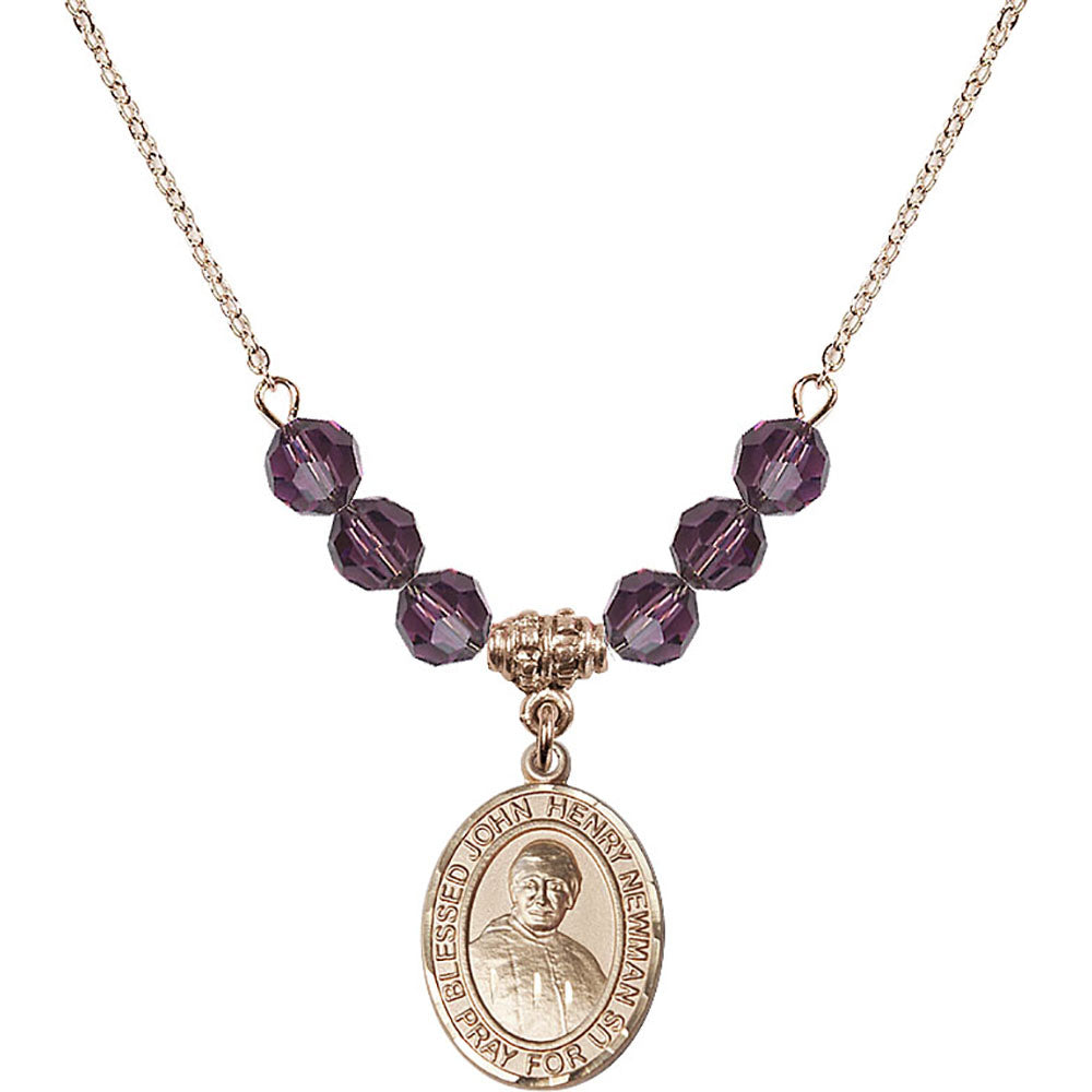 14kt Gold Filled Blessed John Henry Newman Birthstone Necklace with Amethyst Beads - 8423