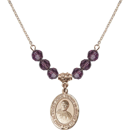 14kt Gold Filled Blessed John Henry Newman Birthstone Necklace with Amethyst Beads - 8423